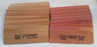 50 Vintage 50c Pennies Coin Wrappers Flat Brandt Sunnyvale Ca 2 Types