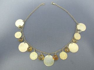 Vintage Sterling Gold Wash Disc Chain Tear Drop Pear Citrine Tassel Necklace