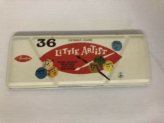 Vintage Little Artists Avalon Metal Paint Box Set Water Colors Made In England