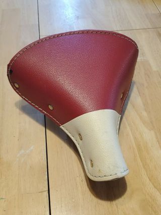 Vintage Vinyl Bicycle Seat Red White Made In England Spring