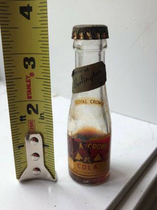 Vintage Miniature Mini Rc Royal Crown Cola Soda Bottle Acl Metal Cap Billy’s