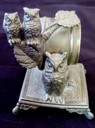 Antique Simpson Hall Miller & Co.  Silver Plate Stationary Napkin Ring W/ Owls