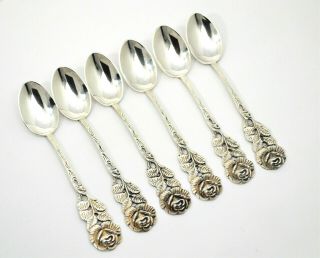 9209 - Set Of 6 Antiko 800 Fine Silver Hildesheim Rose Demitasse Spoons