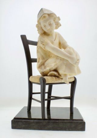 Antique Italian Marble Classic Sculpture Lady On A Chair
