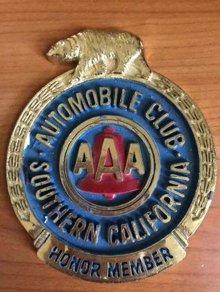 Aaa Honor Member Southern California Auto Club Car Badge/emblem