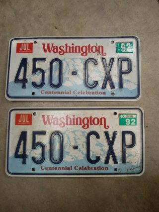 Washington State License Plate Matching Pair Set 450 - Cxp Centennial Celbration