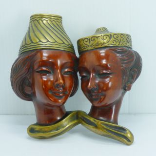 A Vintage Achatit Ceramic Head Busts.  Hand Painted Germany