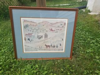 Vintage Xtian Newswanger Signed Print " Amishland " Fall Harvest Framed 27 " X 24 "