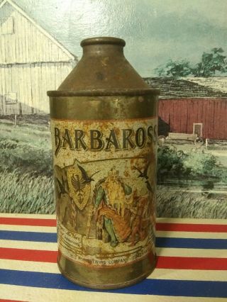 Vintage Barbarossa Cone Top Beer Can Red Top Brewing Cincinnati Usa " Displays.