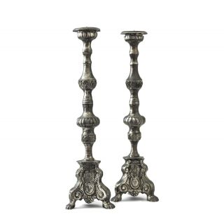 Antique Silver Plated Candle Stick Holders With Flowers