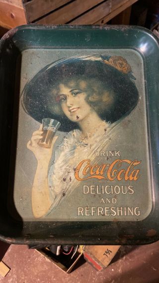 Antique 1912 Coca Cola Tray Metal Lithograph Hamilton King Girl