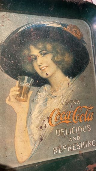Antique 1912 COCA COLA TRAY Metal Lithograph Hamilton King Girl 2