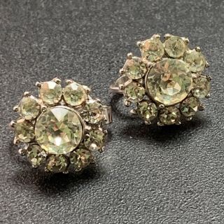 Trifari Signed High End Vintage Flower Clip Earrings Crystal Rhinestones Lot2