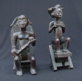 Chokwe African Art Male Female Seated Pair - Angola