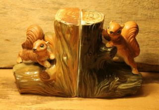 Vintage Squirrel Bookends Ceramic Made In Japan Hand Painted