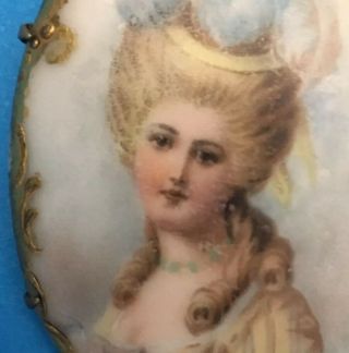 Antique Vintage Hand Painted Porcelain Portrait Brooch C Clasp Marie Antoinette