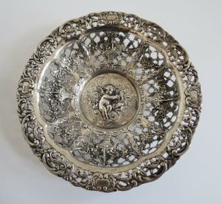 Simon Rosenau Antique German 800 Silver Bowl Reticulated Devine Cherub & Lute