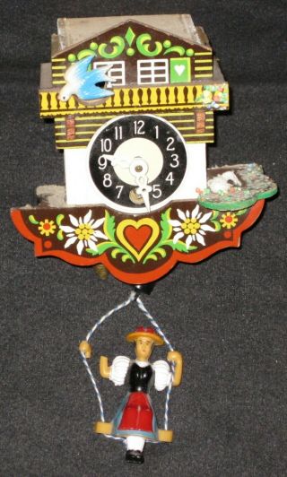 Vintage Miniature Cuckoo Clock Chalet With Girl On Swingand Bluebird Fix Needed