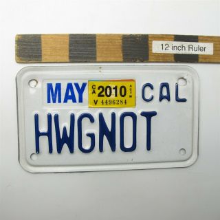 Vtg California Motorcycle License Plate Vanity Hwgnot Man Cave