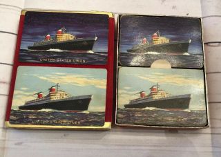 Ss United States Lines Playing Cards Double Deck Red Velveteen Box Gold Edges