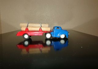 Vintage Tin Metal Truck Cab & Trailer W/ Wood Logs S - 2023 Made In Japan