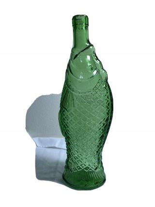 Vintage Italian Green Glass Fish Shaped Wine Bottle Decanter Antinori Bianca