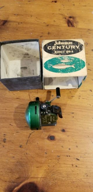 Vintage Johnson “the Century” Model 100a Spin Fishing Reel With Box.