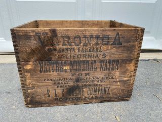 Antique Veronica Santa Barbara’s Mineral Water Wooden Crate To Elc Boston,  Mass