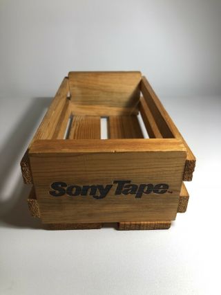 Vintage Sony 12 Cassette Tape Wooden Holder Rack Music Storage Box
