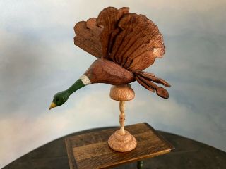 Vintage Miniature Dollhouse Hand Carved Wood Flying Duck Sculpture Country Decor