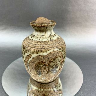 Signed Vintage Miniature 3.  5” Studio Pottery Vase Jar Stopper Rustic Handmade