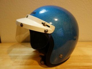 Vintage 1970 Hondaline Stag Blue Metalic Helmet Size Large W/ Visor And Shield