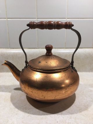 Vintage Copper Tea Kettle W/wood Handle & Knob - Gorgeous Patina