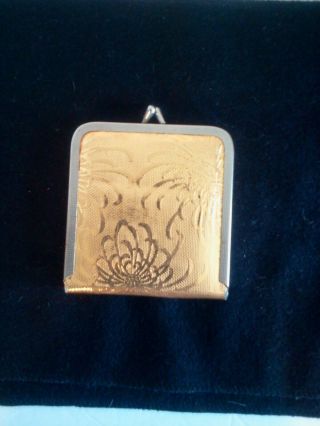 Vintage Make Up,  Cosmetic,  Metallic Gold Floral Compact Mirror 622