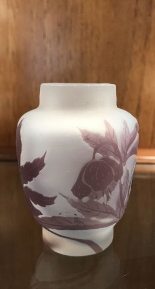 Emile Galle Small 3.  5 " Acid Purple Floral Cameo Glass Vase French Antique Art
