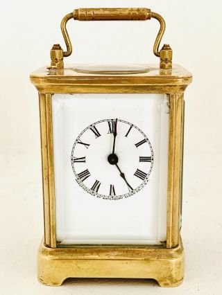 Antique Waterbury Brass Carriage Alarm Clock•project Or Parts•broken Side Glass