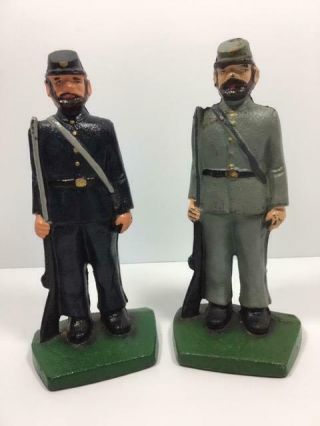 Antique Cast Iron Civil War Soldiers / Bookends - Very Good Cond.