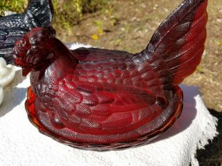 Vintage Westmoreland Ruby Red Glass Hen On Nest