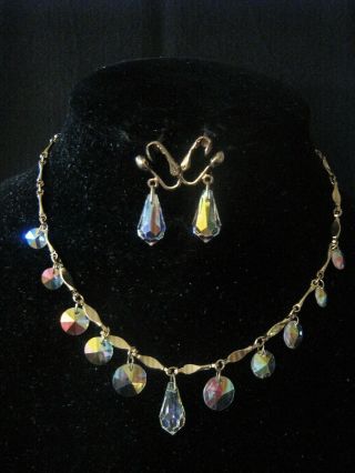 Vintage Sarah Coventry Demi Necklace & Earring Set " Crystal Fire " 1965