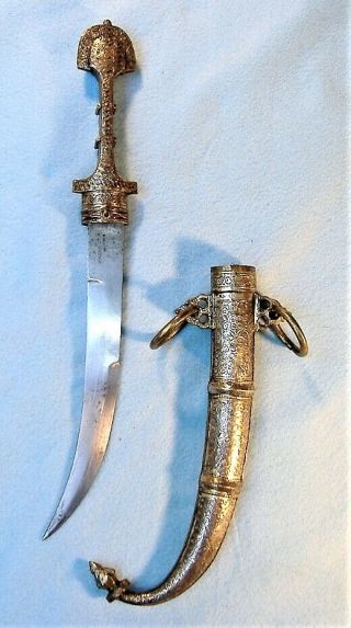 Old Antique Gilded Silver Mounted Moroccan Koummya Dagger Jambiya / Sword