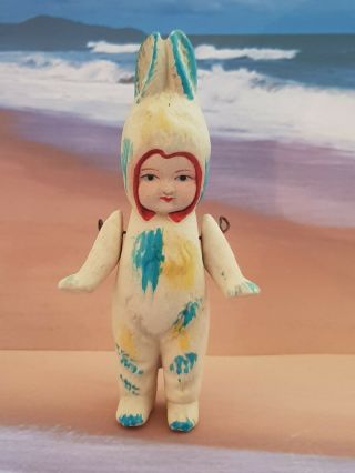 Cute Little Vintage Style Bisque " Snow Baby Bunny " Doll With Jointed Arms