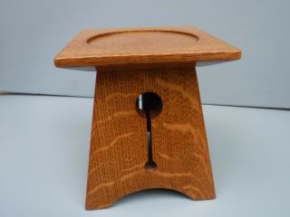 Quarter Sawn Oak Arts & Crafts Style Candle Vase Pedestal Stand Signed 3