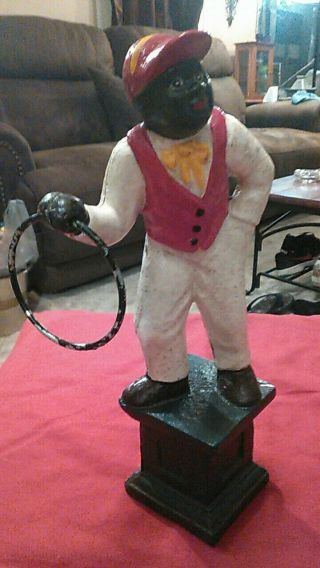 Vintage Cast Iron Jocko Black Lawn Jockey Bookend Door Stop Statue 11”