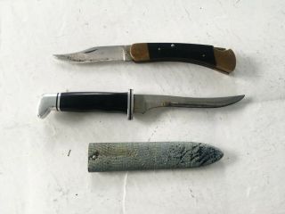 Vintage Buck 110 Folding Hunter And Buck 121 A Fixed Blade Hunting Knife Pair