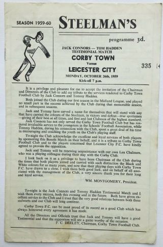 Vintage 1959 Corby Town Fc V Leicester City Fc Official Programme