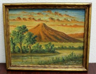 Estate Found Antique Landscape Oil Painting On Wood Panel Signed