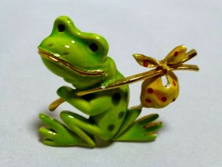 Vintage Signed Lg Lind Gal Frog Hobo Enamel Rhinestones Figural Brooch Pin