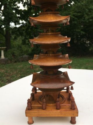 Japanese Vintage Wooden Five - Storied Pagoda Ornament Shrine Temple 15 Inches