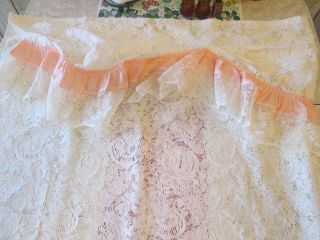 Vintage J C Penney Ivory Lace/ Peach Scalloped Border Shower Curtain 70 " By 58 "