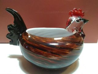 33 Vintage Murano Brown Rooster Planter Candy Dish